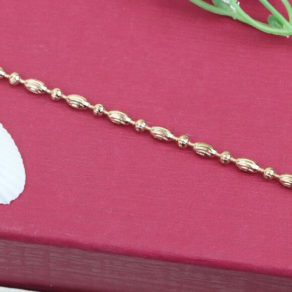 "Elegant Rose Gold Textured Oval Bead Bracelet with Chain Extender, XPBL1140 - Picture 12 of 13